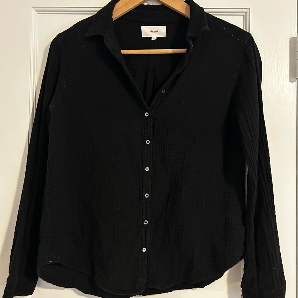 Xirena Women XS Scout Shirt Black Gauze Lightweight Button Up Shirt Casual